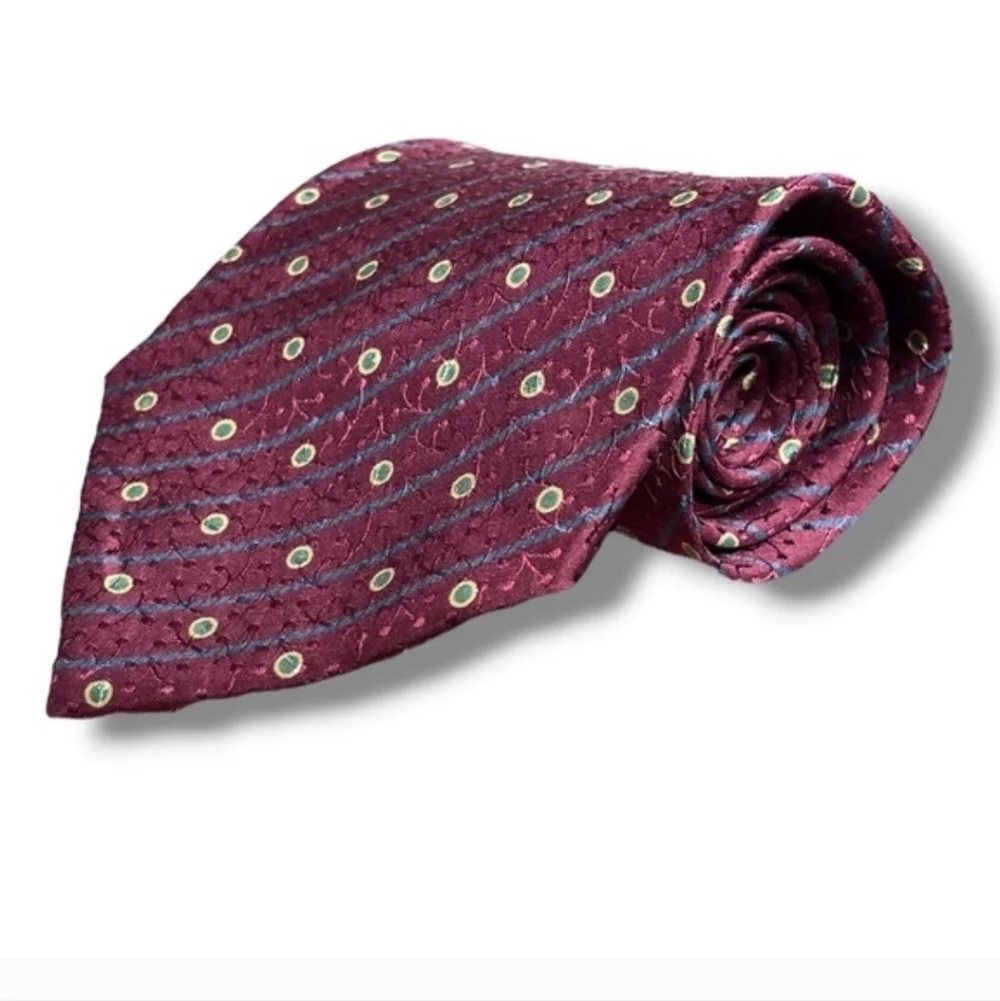 GIORGIO ARMANI Burgundy Silk Jacquard Tie Diagonal Stripes & Dots VINTAGE